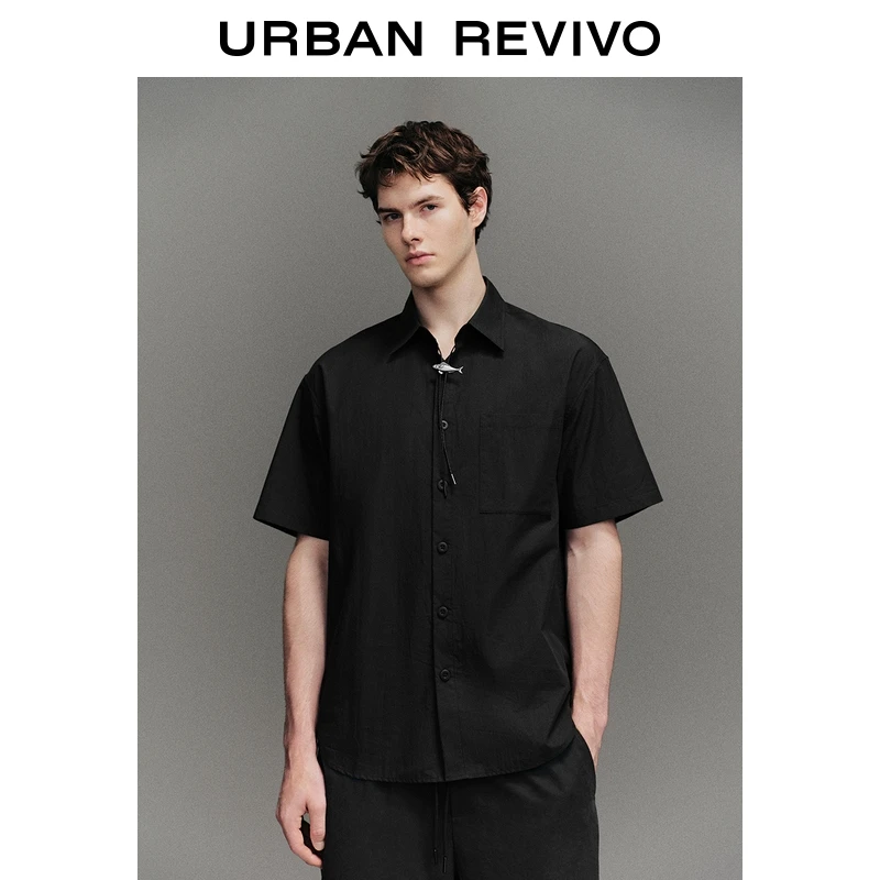 UR2025秋季新款男装简约休闲项链式短袖开襟衬衫UML250056