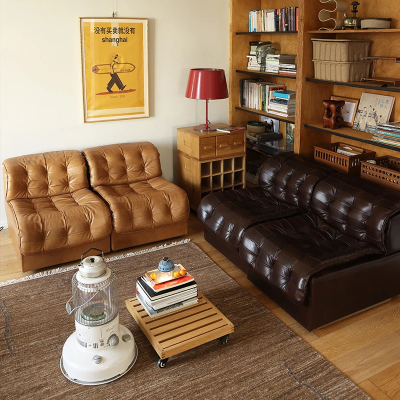 北欧中古复古表情MCM头层油蜡皮哈瓦那组合全真皮休闲椅单人沙发