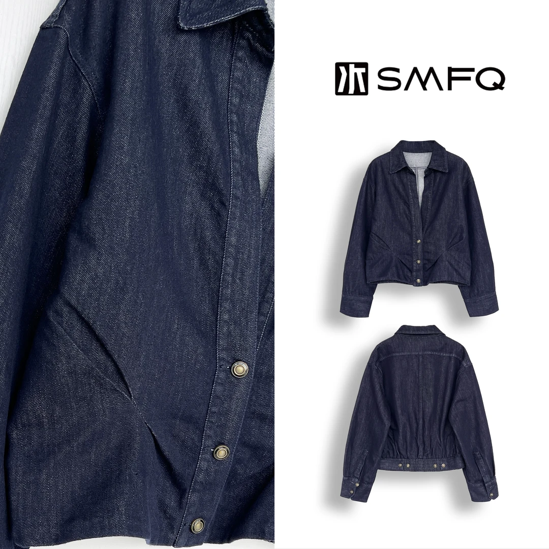 水木夫妻“结构主义”莱赛尔原色丹宁几何褶皱设计V领牛仔衬衫