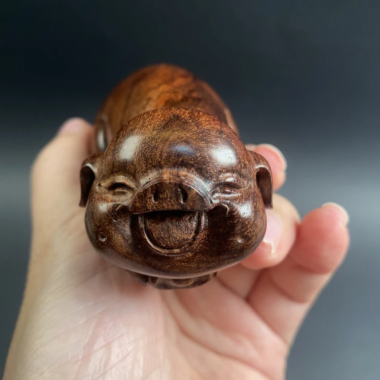 海南黄花梨雕刻福猪手把件随身文玩摆件