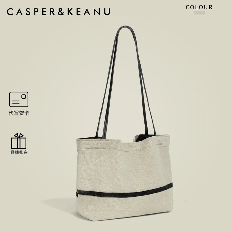 CASPER&KEANU日系文艺亚麻帆布包女2025新款设计感简约休闲托特包
