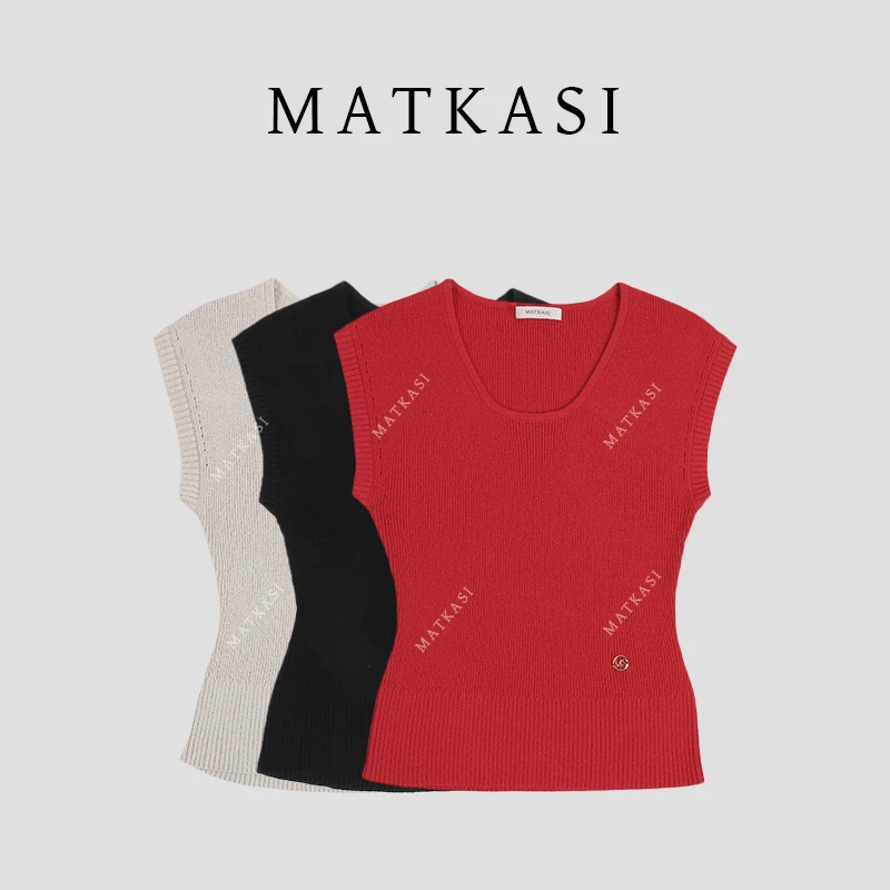 MATKASI 设计感时尚气质休闲百搭日常通勤穿搭针织盖袖T恤女