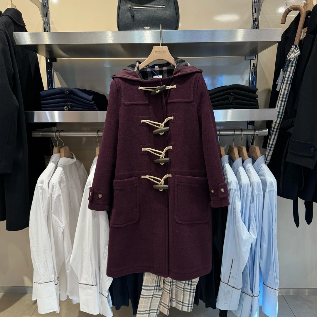 未使用 BURBERRY/博柏利 女士牛角扣中长款经典格纹大衣80911601