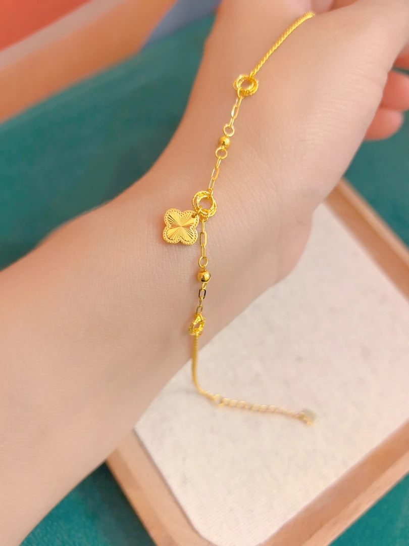 足金999四叶草滴流手链5G黄金手链精致百搭黄金手链5014