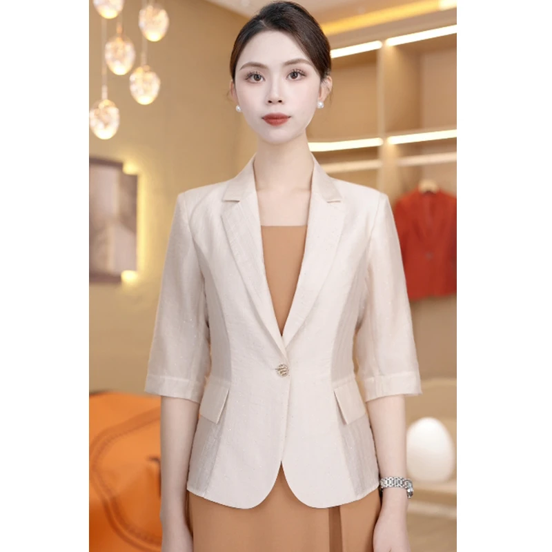 中袖小西装外套女夏季2025新款设计感薄款休闲气质短款西服VS8216