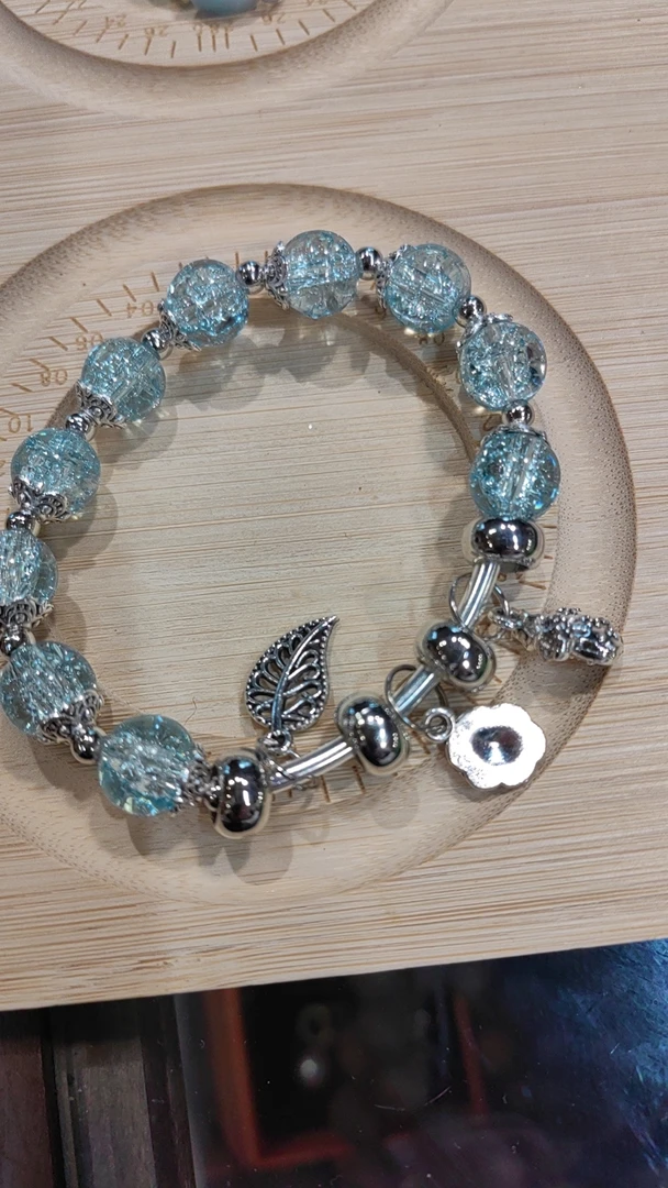 合金仿水晶手链 招财手串女款留财不漏财蓝色手工小众串珠饰品