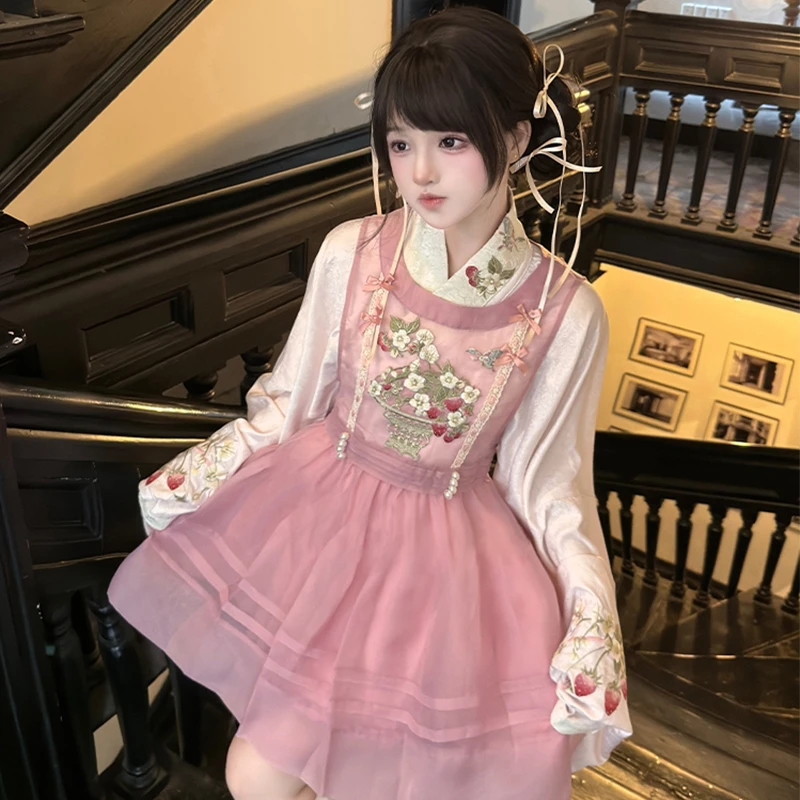 余丸丸【小草莓】原创芭蕾风连衣裙少女汉洋折衷薄款lolita裙国风