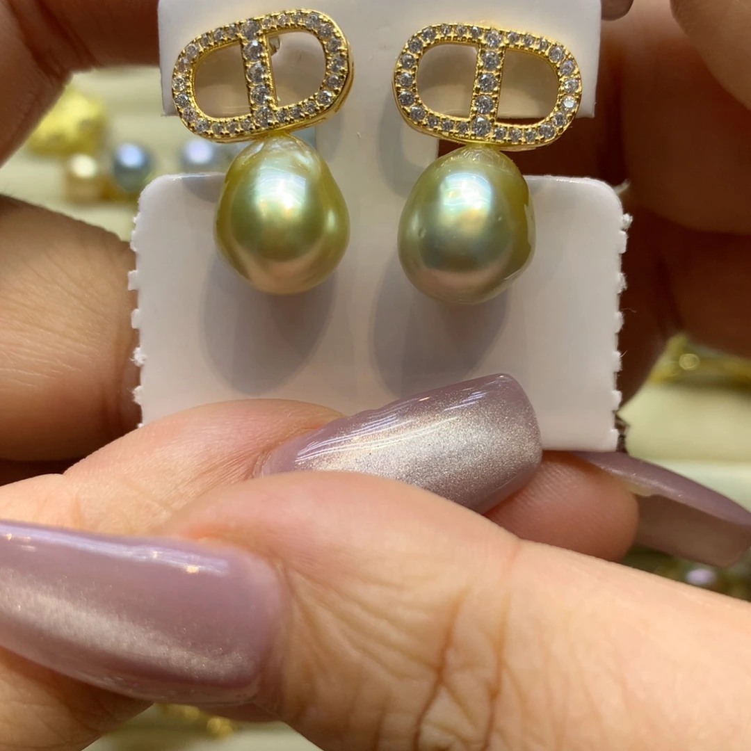 银S925镶嵌耳饰海水珍珠