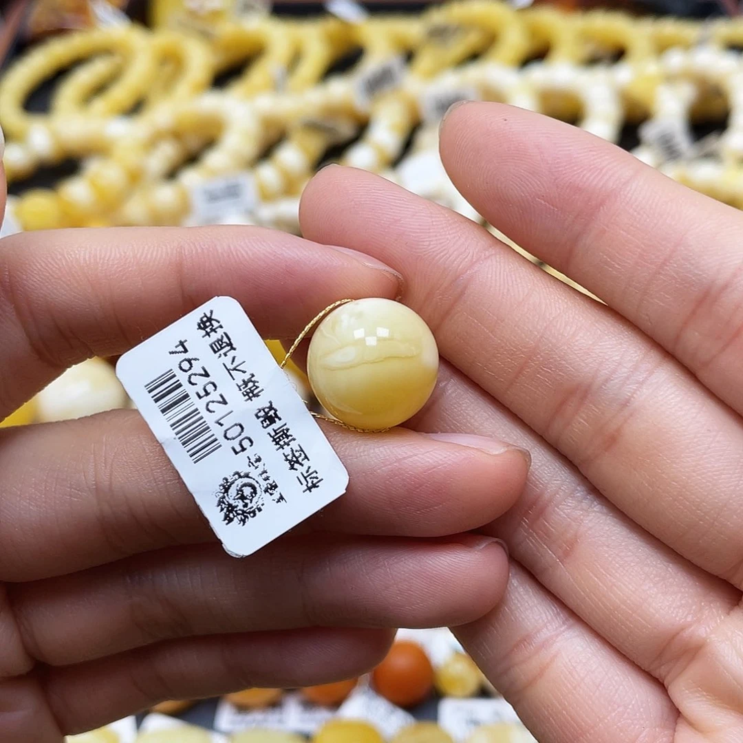 未镶嵌蜜蜡裸石圆珠14.5mm花粉