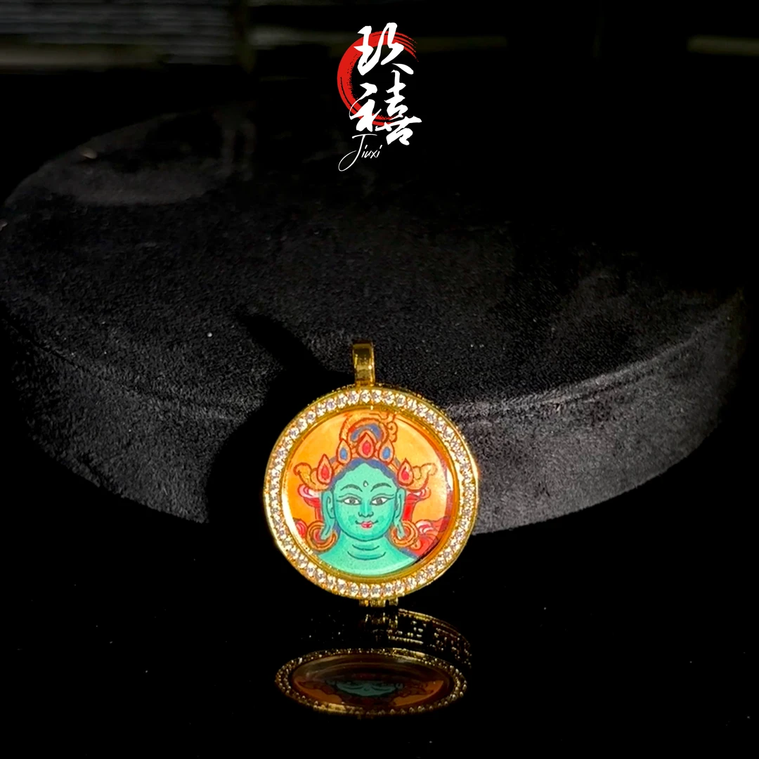 【二妹推荐】绿度母圆牌唐卡吊坠  25*25 多样性发一