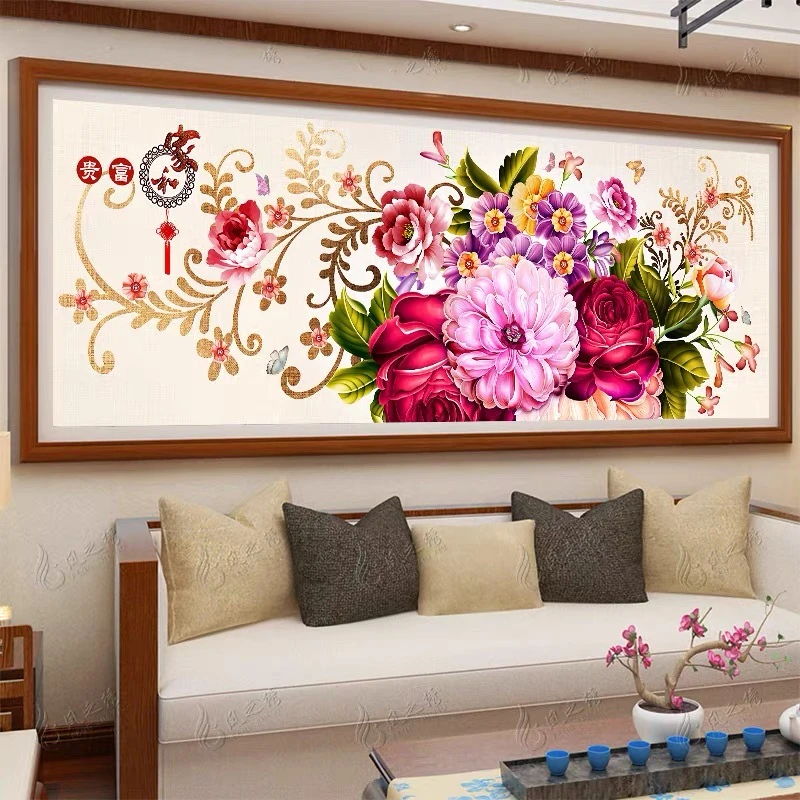 【金丝布】82033家和富贵十字绣中格180x70厘米37色非满绣无勾边