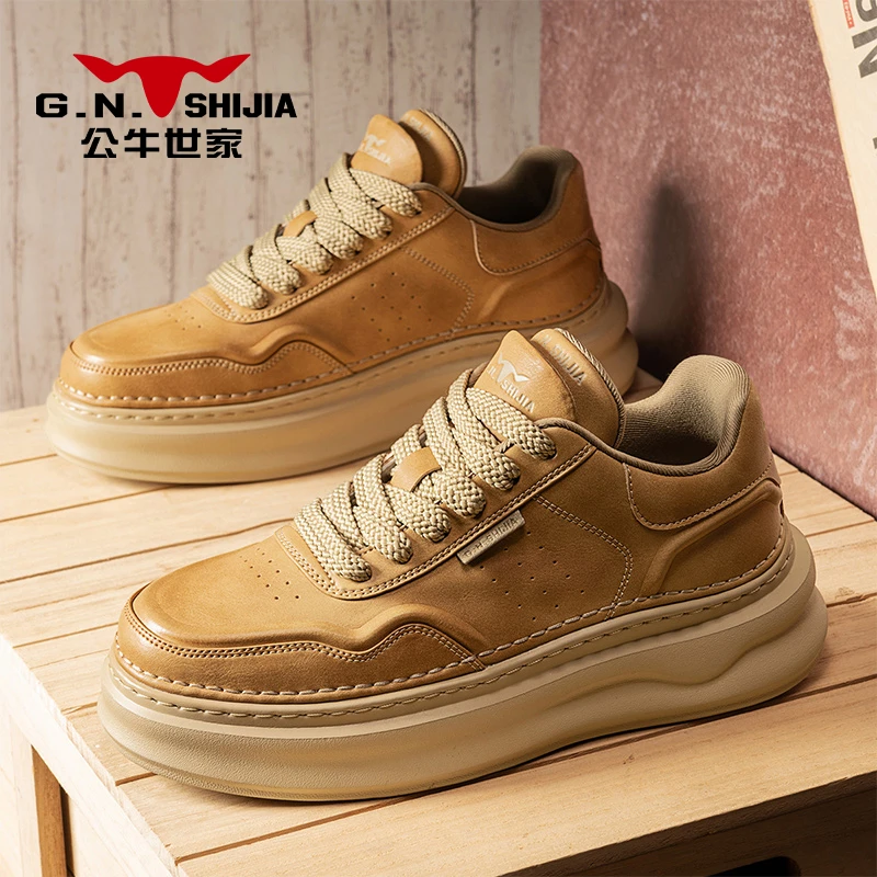 公牛世家男士鞋子新款秋季复古英伦风高帮休闲板鞋男增高运动潮鞋