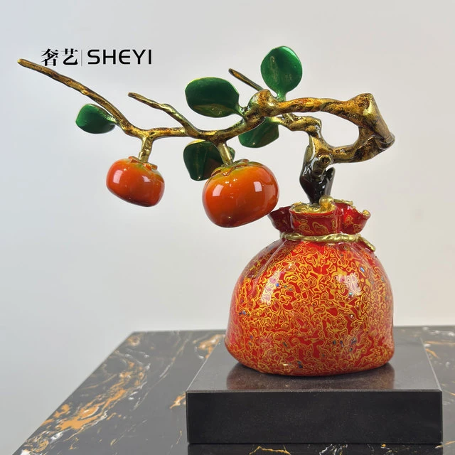 招财钱袋柿子黄铜摆件客厅酒柜办公室前台桌面上装饰乔迁新居礼品