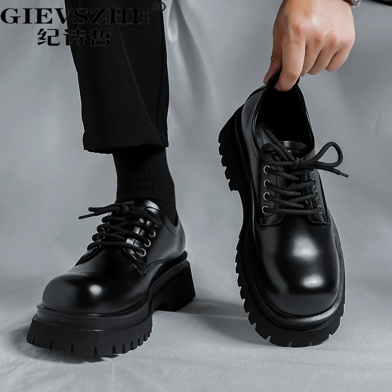 纪诗哲男士德比鞋厚底增高大头皮鞋轻奢高端复古大头德比休闲皮鞋