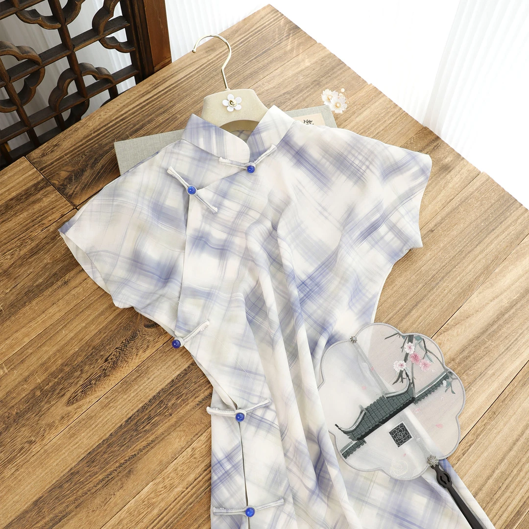 俏娘鱼2025夏季新款复古优雅紫色古法新中式全开襟旗袍女日常可穿