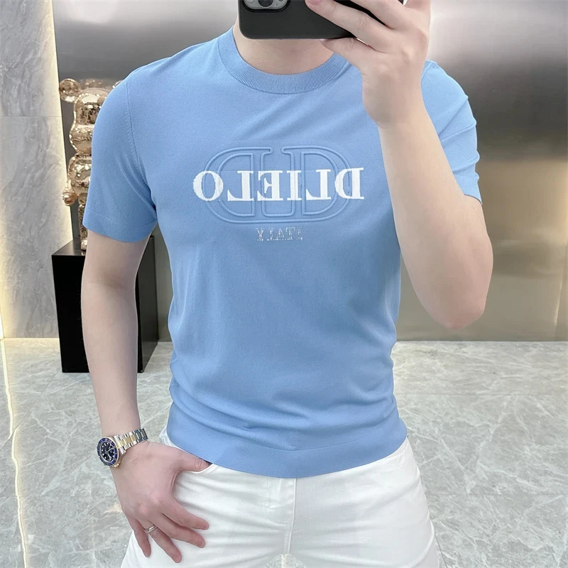 2025新款男士夏季高品质冰麻针织时尚潮流休闲圆领短袖t恤