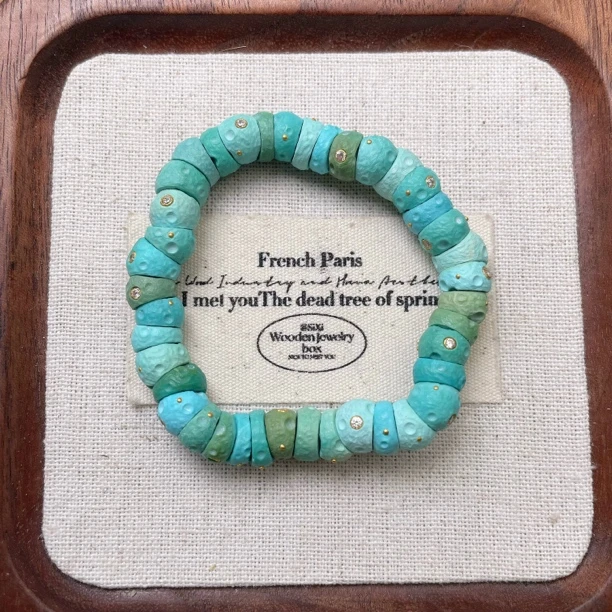 绿松石精品炫彩点金星球大肠手链手串手围13总17.53g