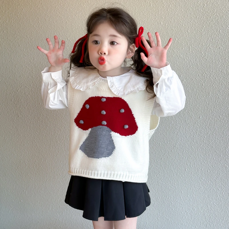 女童针织马甲春秋款2025新款洋气外穿小女孩宝宝圆领儿童毛衣背心
