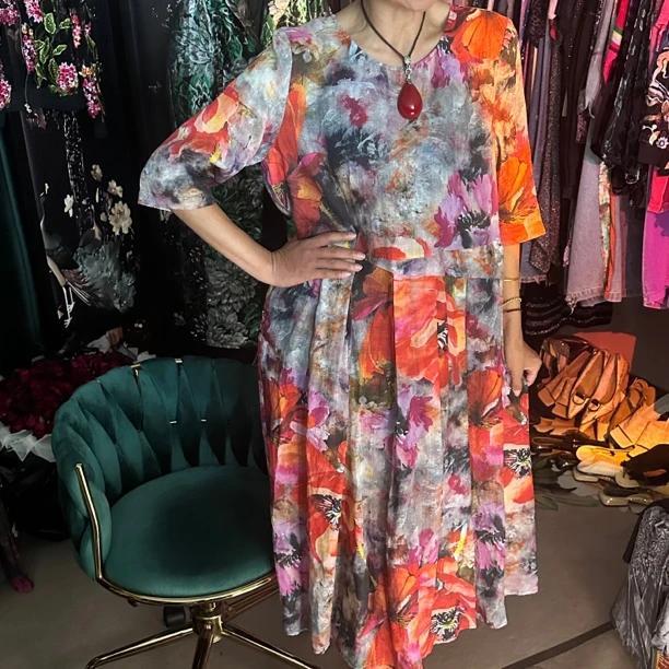 孤品【中世纪玫瑰女神】复古气质苎麻连衣裙