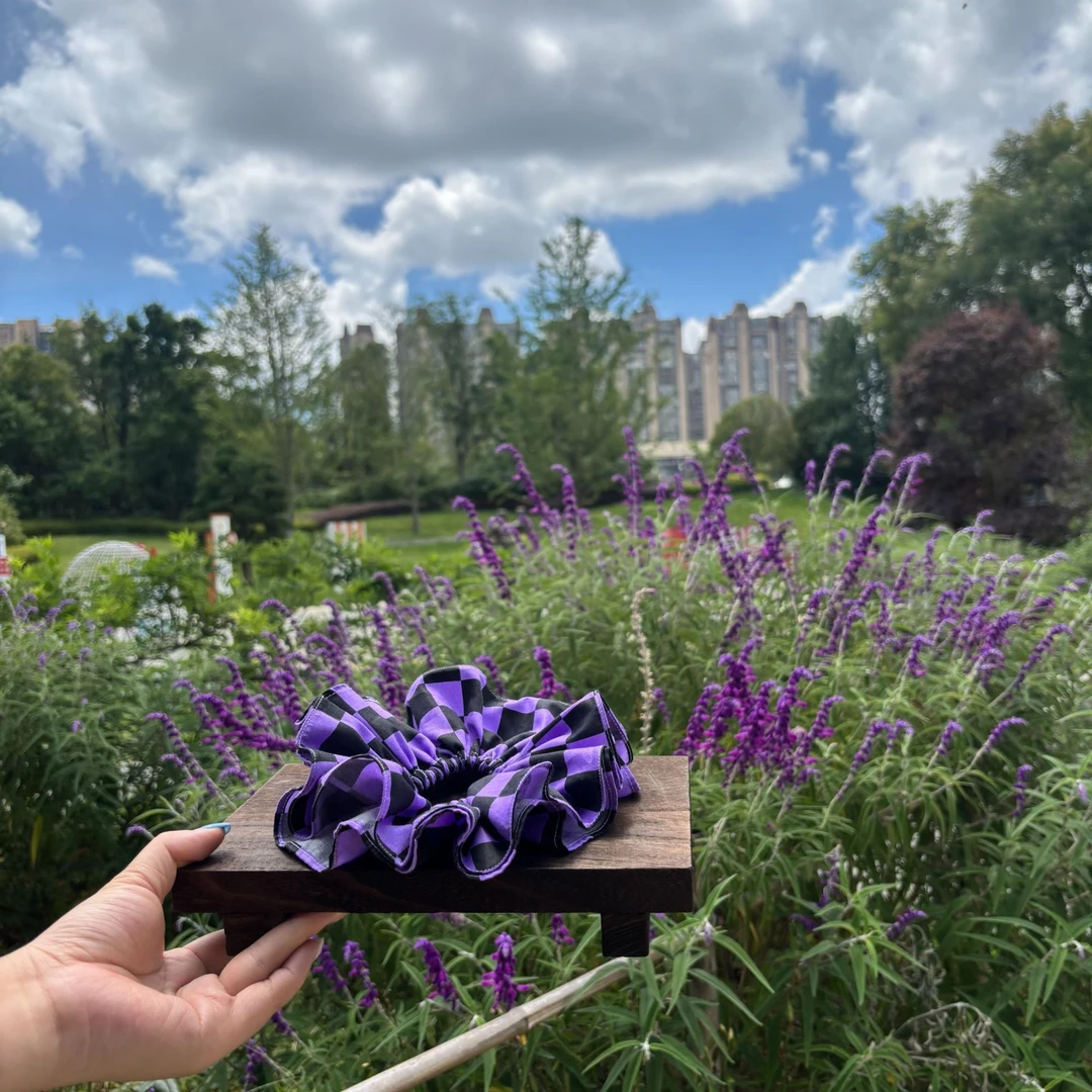 布艺黑紫色棋盘格个性文艺森系大肠圈时尚百搭精美发圈发圈发绳