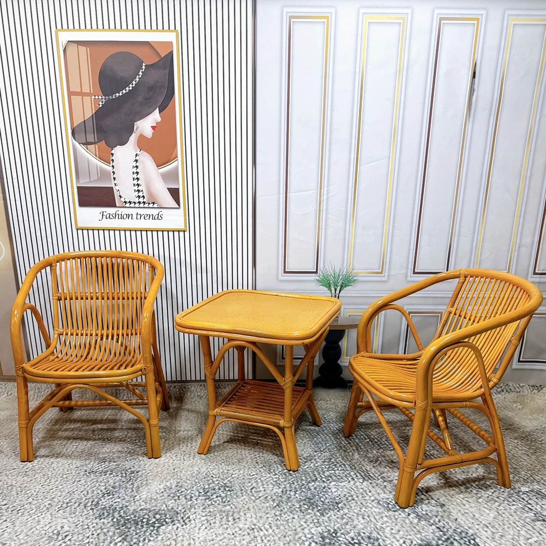 家用阳台休闲椅户外藤桌椅中式田园靠背椅印尼藤编扶手椅手工客厅