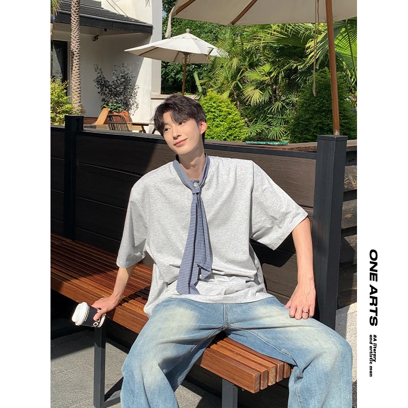 【ONEARTS】夏季cleanfit拼接痞帅短袖男宽松T恤poIo衫