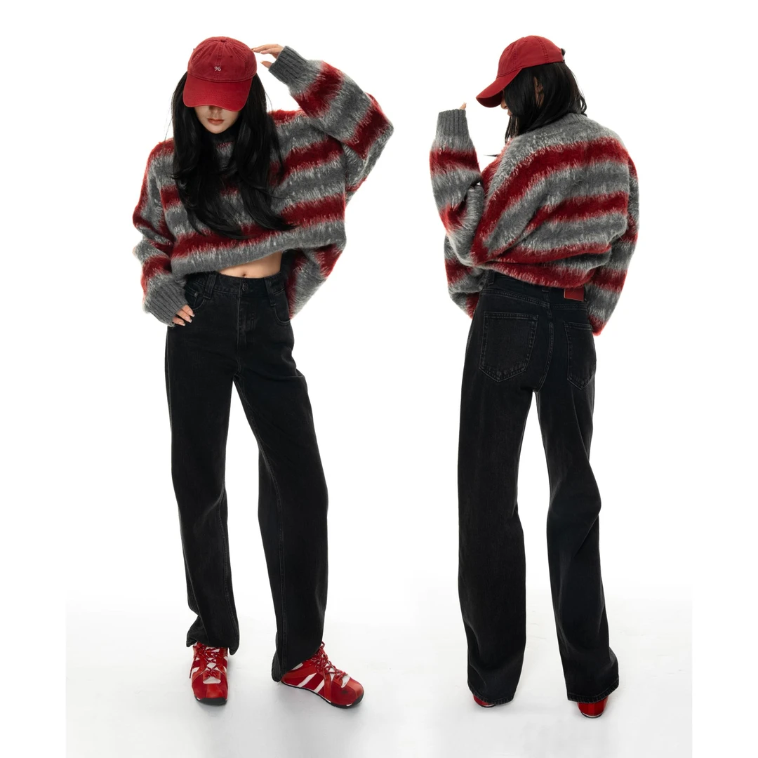 UMI "蓝皮书"早秋高腰无弹复古经典窄版直筒堆堆牛仔裤 COSTOMZED