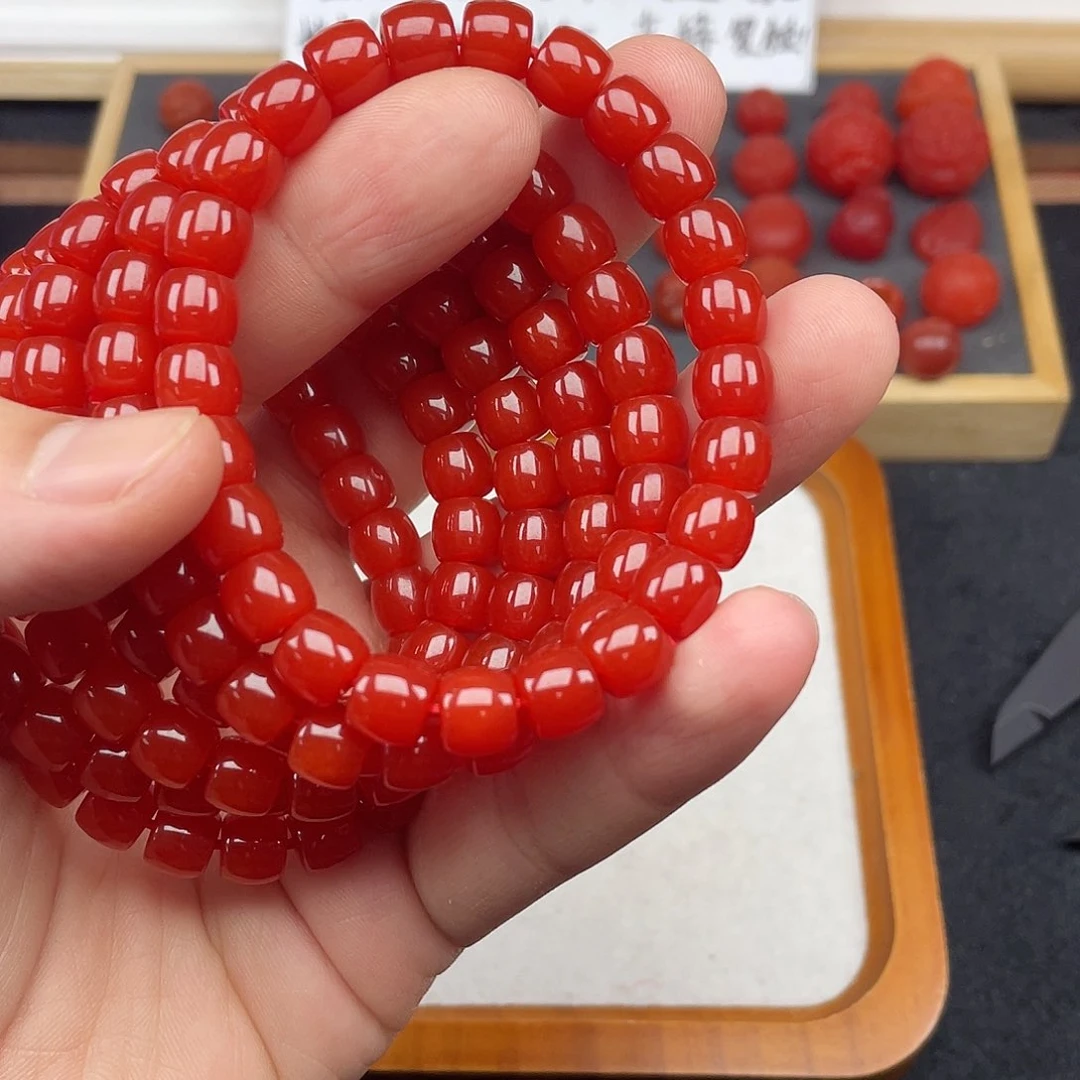 南红玛瑙5号保山锦红卡8直切手链未镶嵌