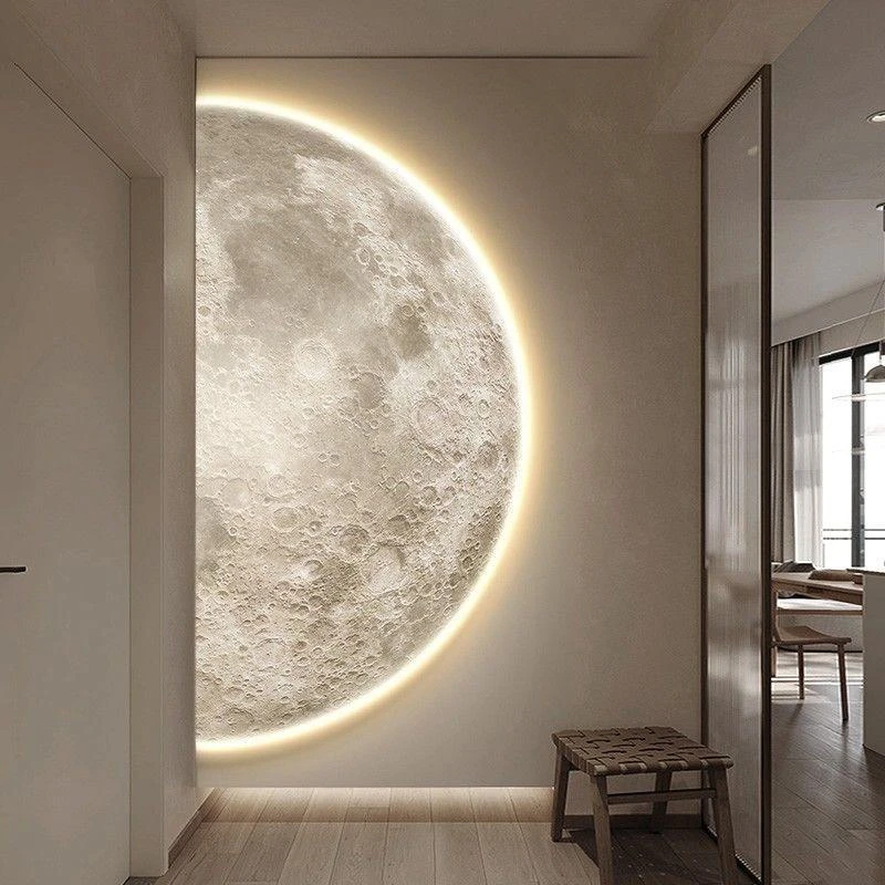 月球玄关装饰画轻奢高级感走廊尽头过道挂画客厅画ed灯墙画现代