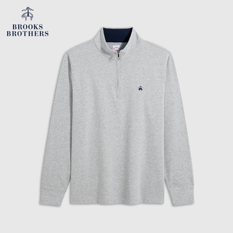 Brooks Brothers/布克兄弟男士早秋新款纯棉简约半高领拉链上衣