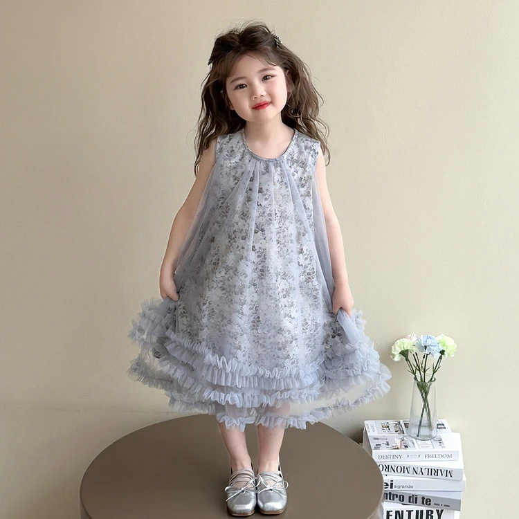 女童连衣裙2025夏季新款网纱蓬蓬裙小宝宝碎花公主裙儿童裙子洋气