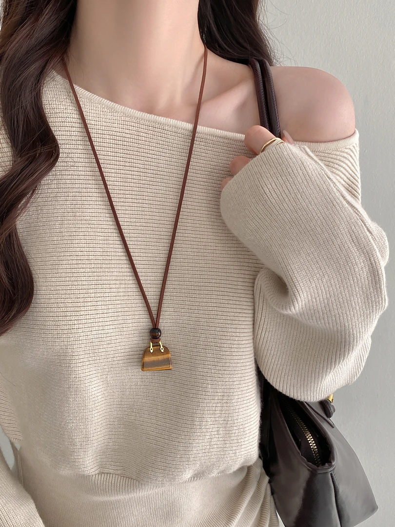 铜布艺项链 美拉德棕色项链女2025新款高级感秋冬搭配长款毛衣链