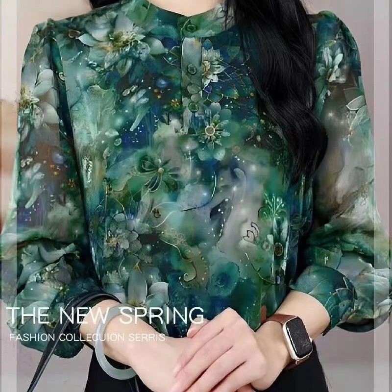 高档衬衫女长袖秋冬新款时尚气质碎花衬衣洋气显瘦上衣C9