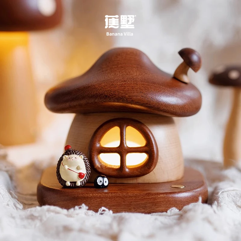 蘑菇灯/实木充电LED小夜灯床头母婴喂奶儿童房装饰氛围伴睡灯礼物