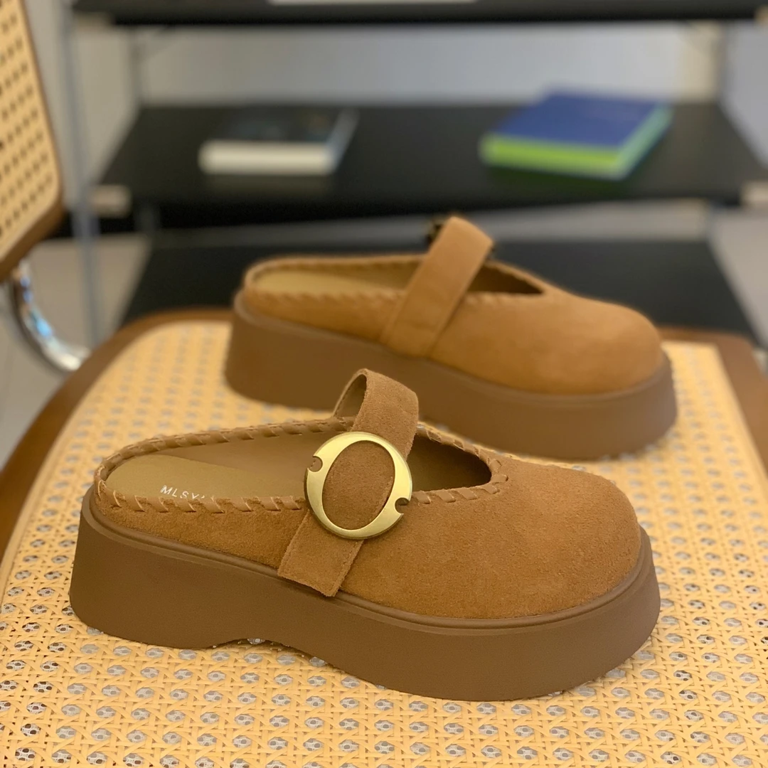 厚底勃肯鞋女2025新款秋季复古百搭松糕鞋一脚蹬外穿包头博肯半拖