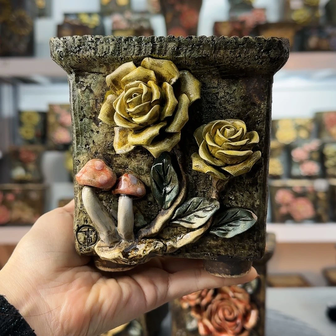 红陶青藤花器麦饭石花盆