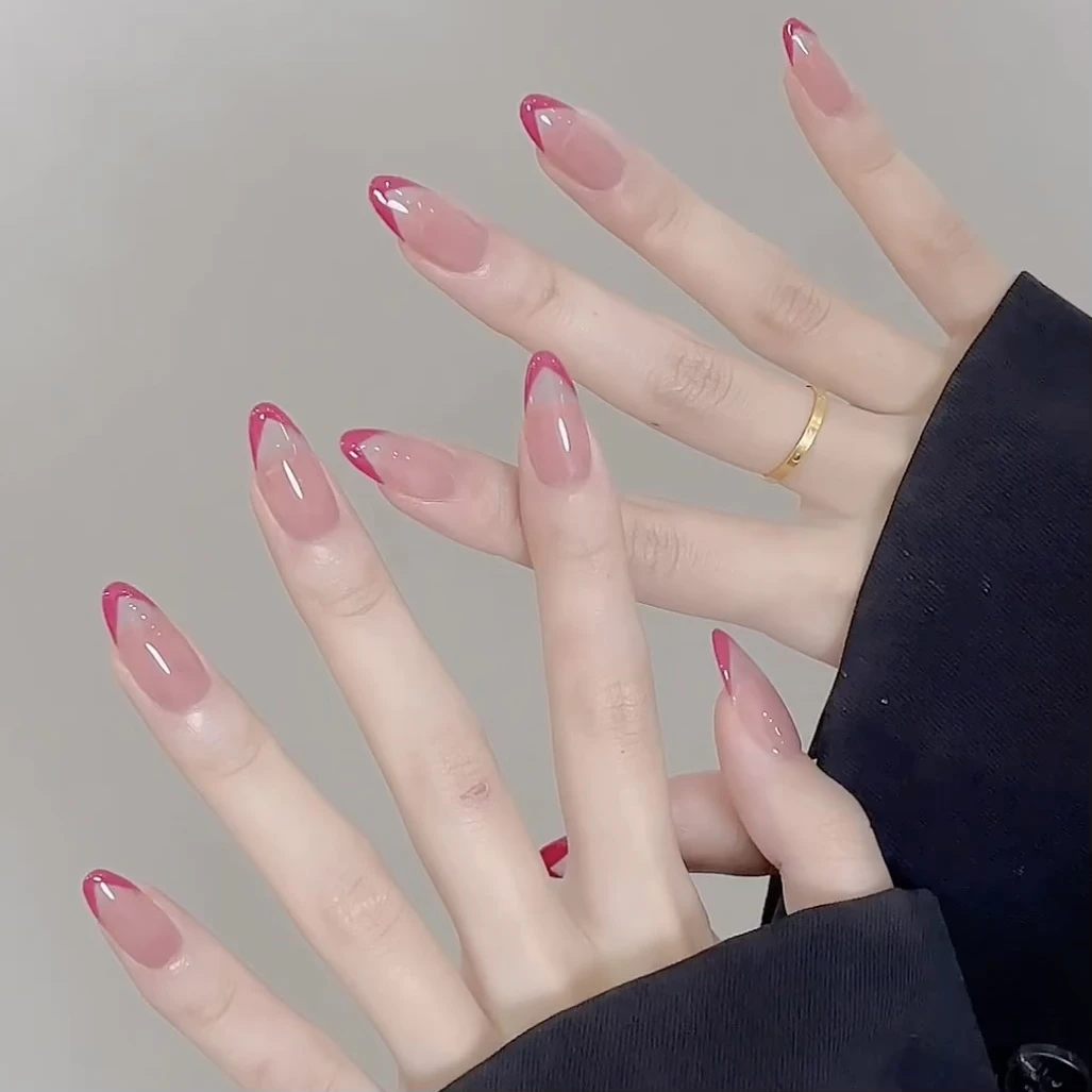 新款玫红法式辣妹简约美甲片可拆卸显白气质日常高级感穿戴甲学生