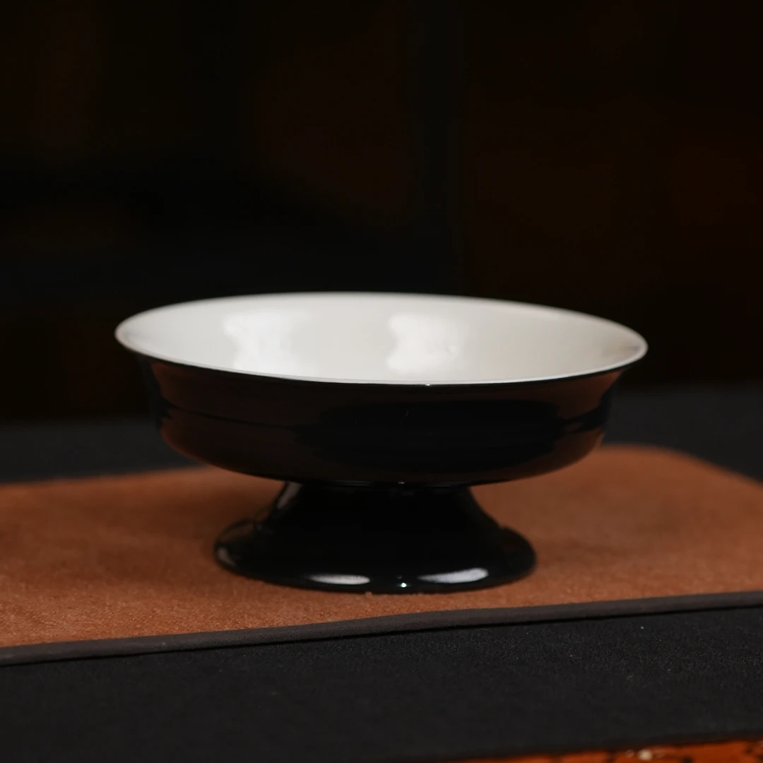 【一点堂】手工古彩墨地高足果盘壶承陶瓷茶托盘纯手工圆形