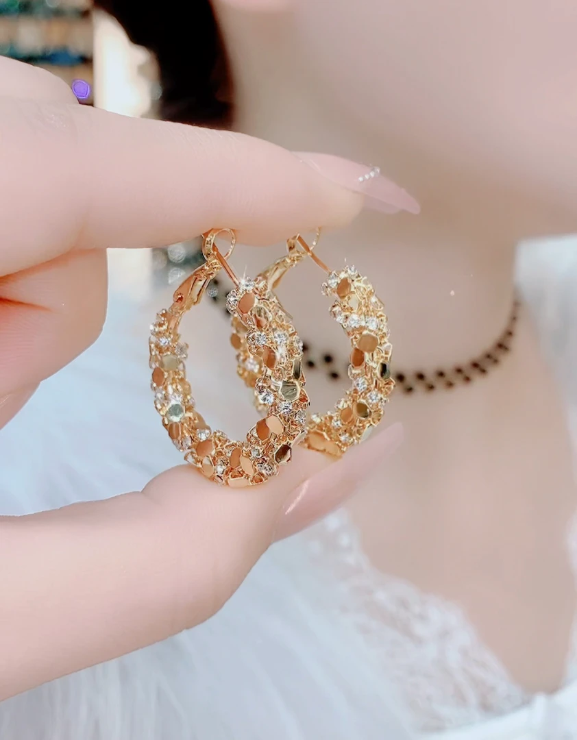 铜合金合成锆石耳饰 784时尚个性百搭气质圈圈耳环