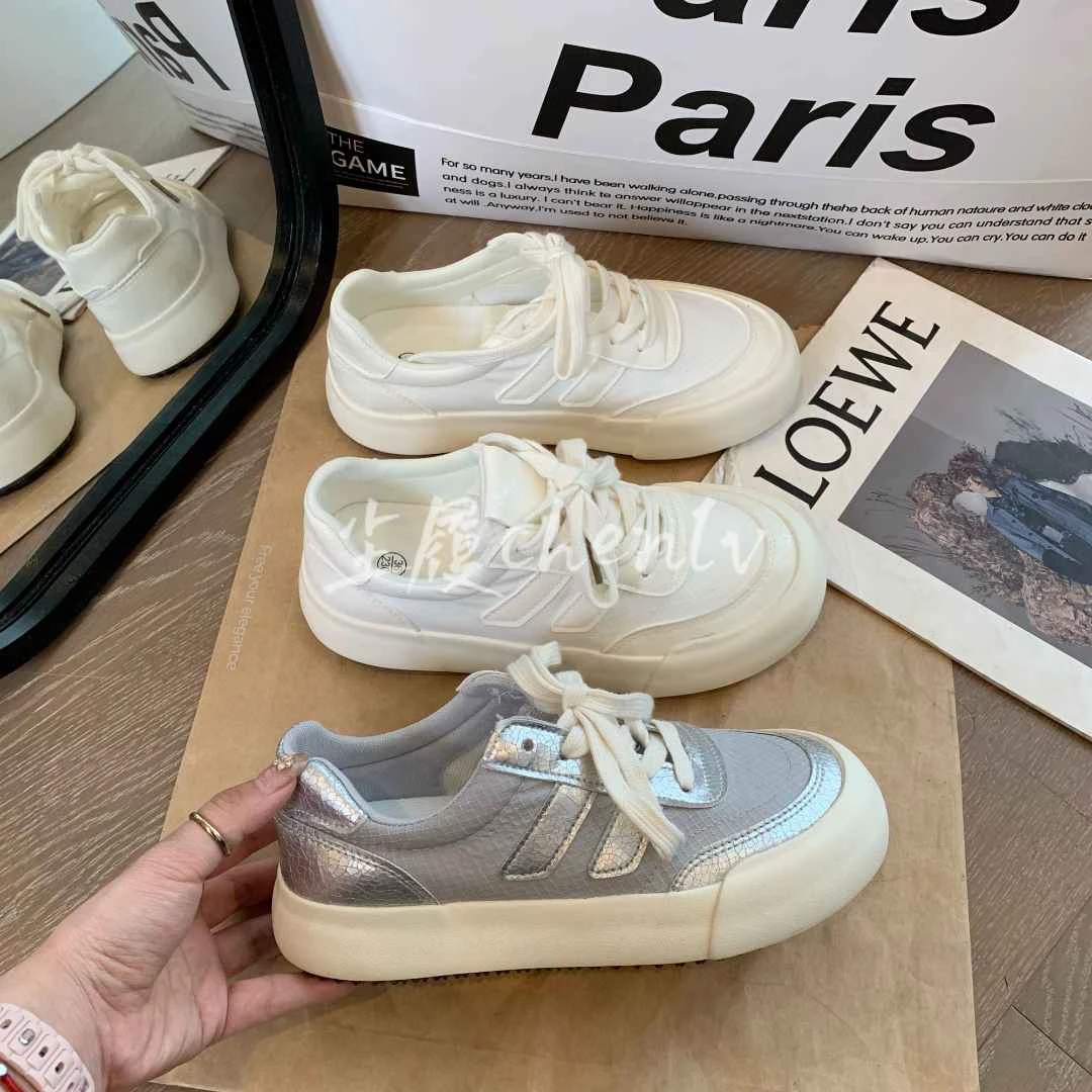 CHENLV/尘履2025夏季薄款透气软面低帮德训时尚百搭休闲小白鞋女