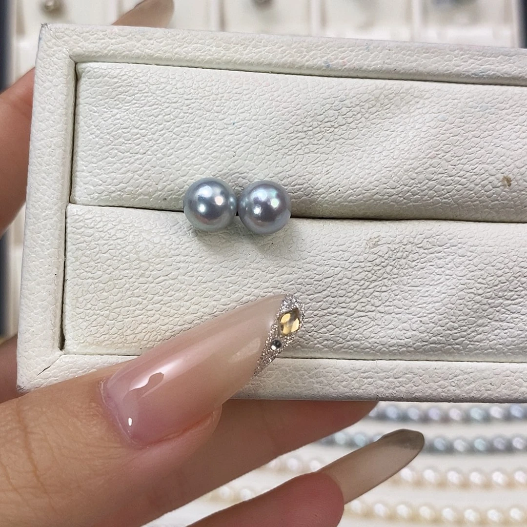 海水珍珠银S925镶嵌耳饰7-8