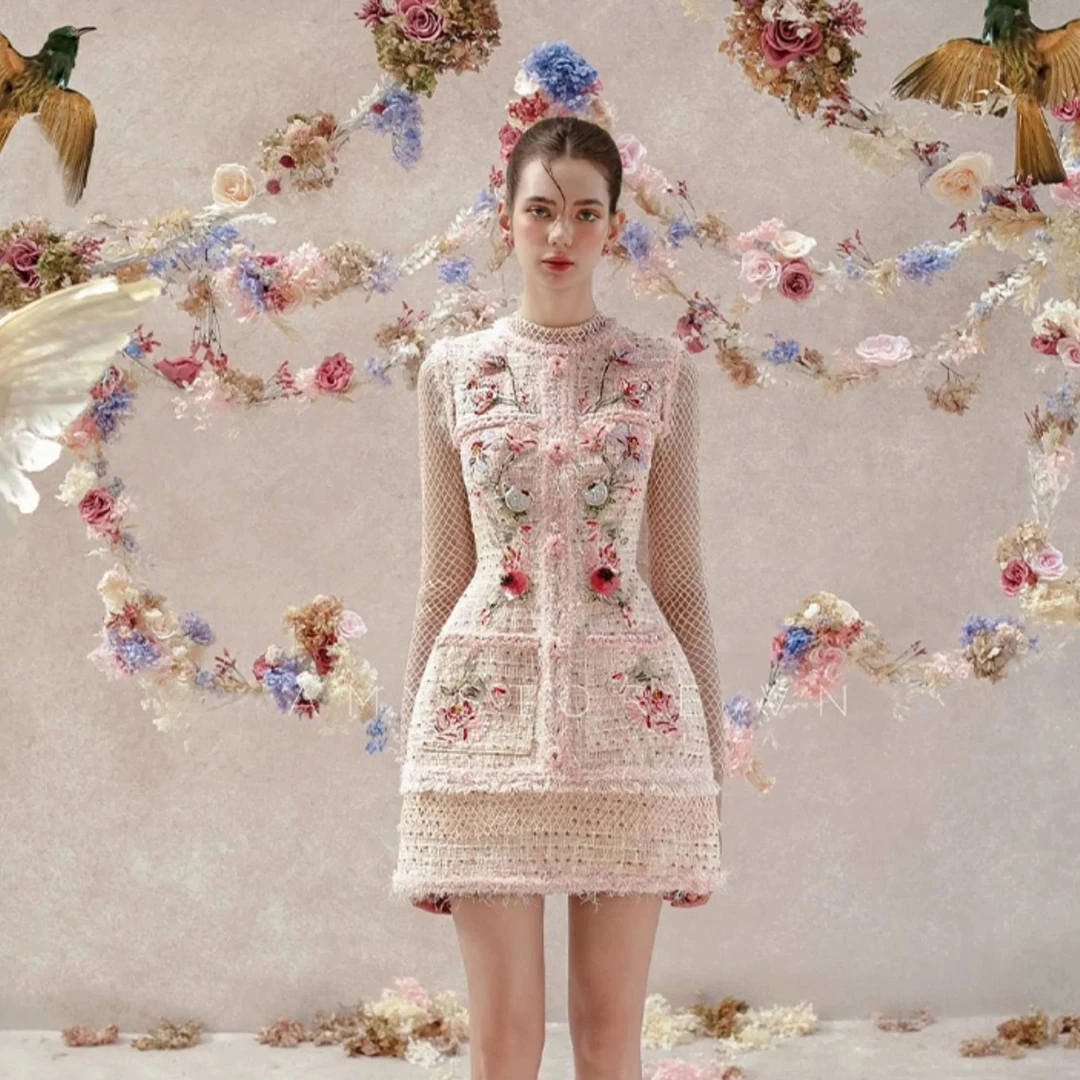 时尚国风长袖重工刺绣收腰连衣裙GSEN5441