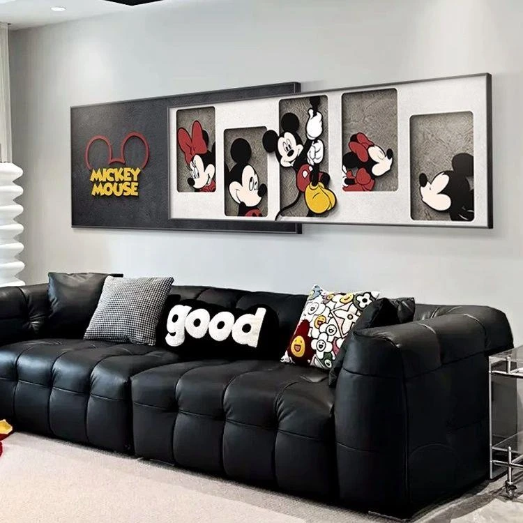 米奇卡通客厅装饰画沙发背景墙挂画可爱米老鼠儿童房卧室床头壁画