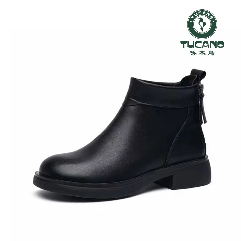 双拉链圆头舒适百搭软底瘦瘦短靴D2512