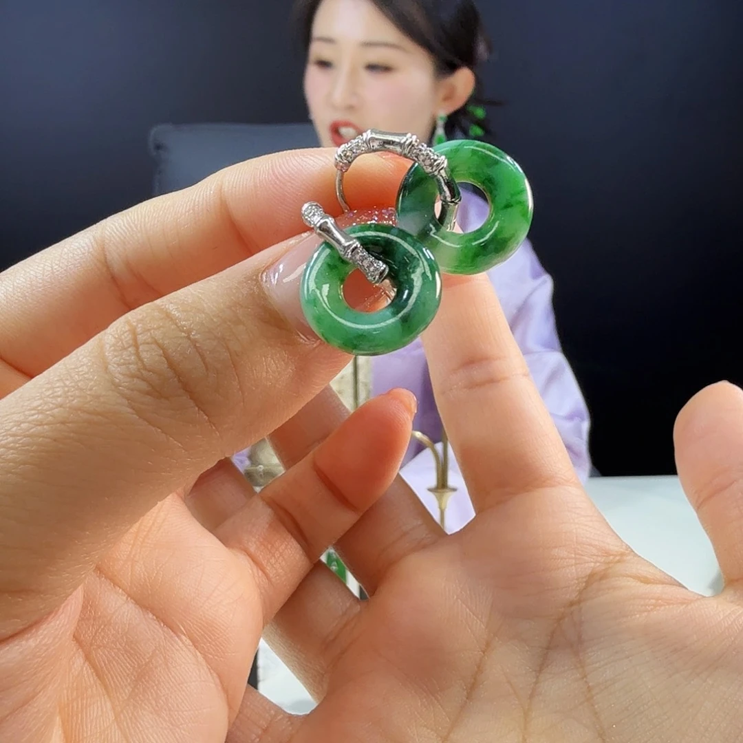 翡翠耳饰银S925镶嵌925镶嵌