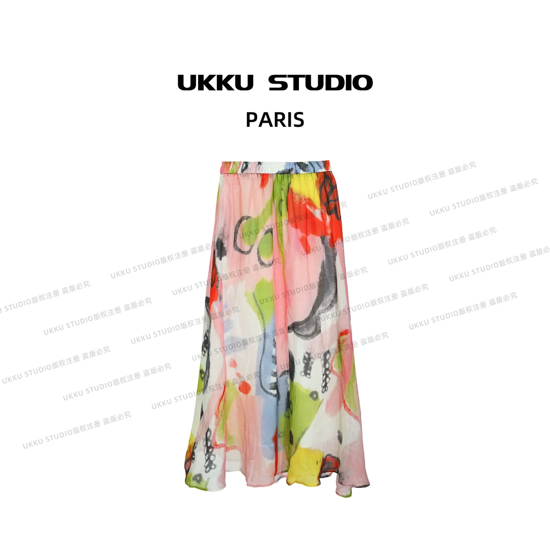 白白【UKKU STUDIO】轻奢设计师显百搭时尚瘦碎花半身裙314021