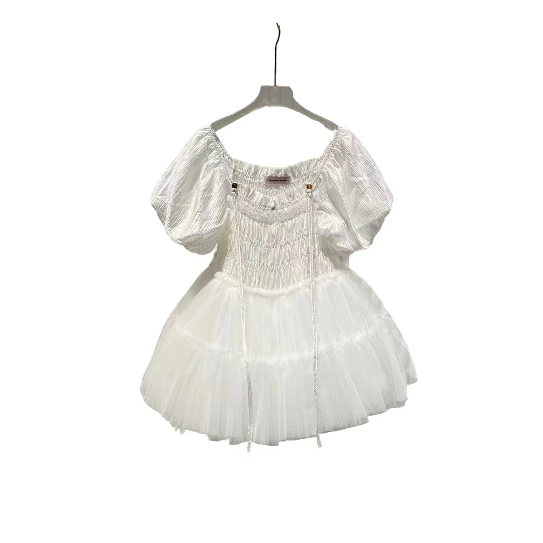 3062【高定系列】设计师新款拼接纱纱夏季短袖女装连衣裙