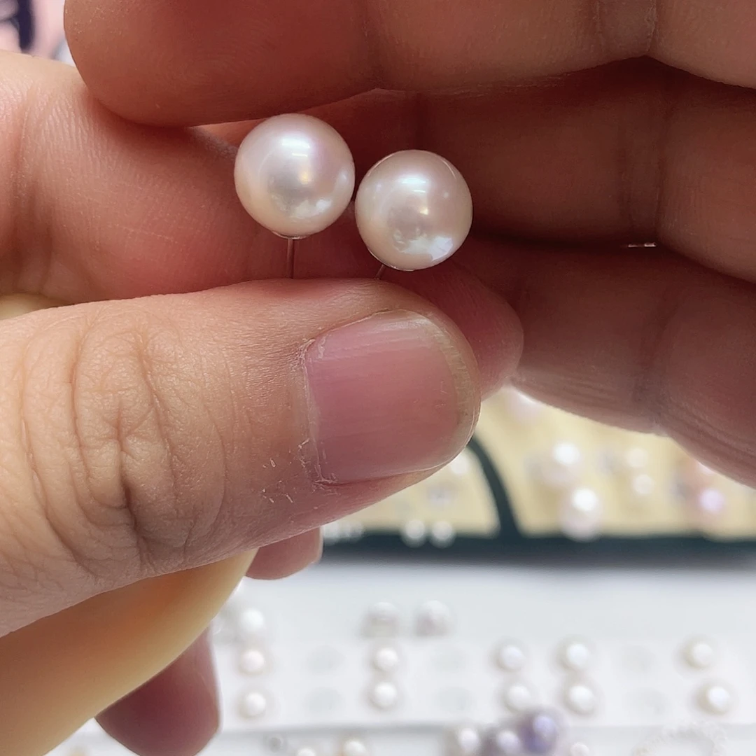 流***D银S925镶嵌淡水珍珠耳饰