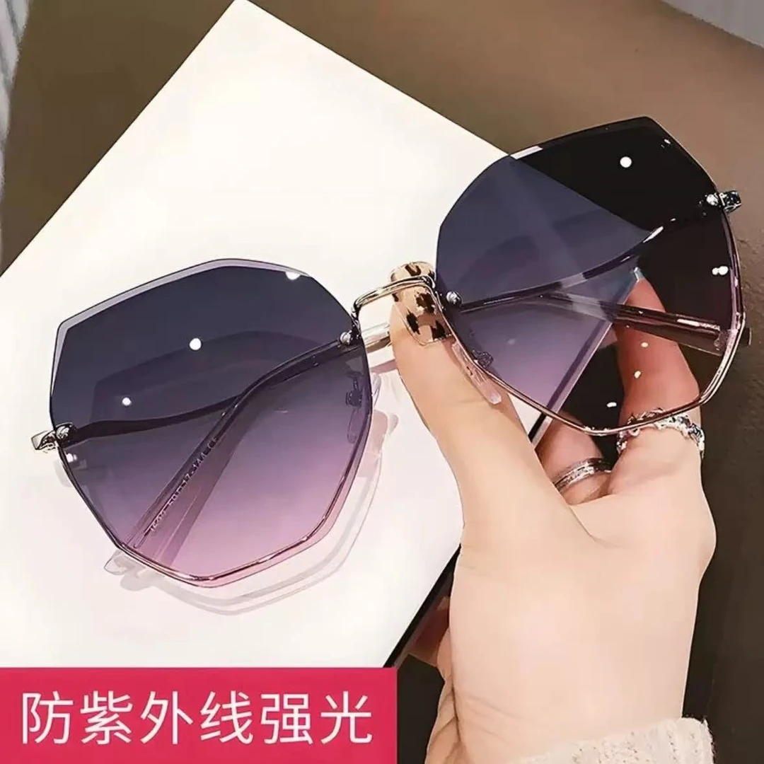 无框太阳镜切边时尚女国风百搭多边形显脸小新墨镜防紫外线103