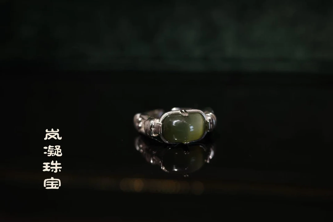 【LN岚凝珠宝】老俄料碧玉猫眼扣环戒指【多样性发货】